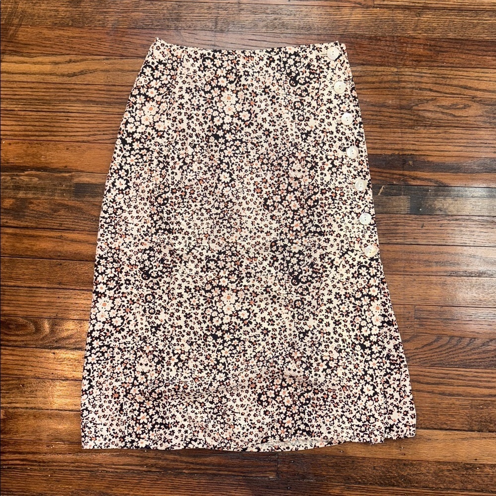 Madewell Daisy Groove Side Button Midi Skirt Floral Print Size 2 - Picture 11 of 14